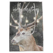 冬の雪のトナカイのメリークリスマス ミディアムペーパーバッグ (裏面)