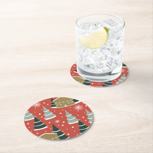 冬の雪のパインワンダーランド ラウンドペーパーコースター (インサイチュ)