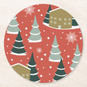 冬の雪のパインワンダーランド ラウンドペーパーコースター (正面)