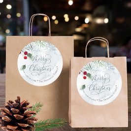 冬の雪のパステルカラー水色の松の雪 ラウンドシール