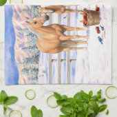 冬の雪のパロミノ四分の馬 キッチンタオル (折り畳み)