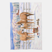 冬の雪のパロミノ四分の馬 キッチンタオル (縦)