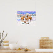 冬の雪のパロミノ四分の馬 ポスター (キッチン)