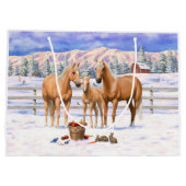 冬の雪のパロミノ四分の馬 ラージペーパーバッグ (裏面)