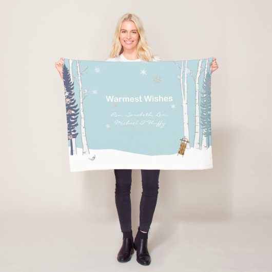 冬の雪のパーソナライズされたシーンを暖かく祈る フリースブランケット (インサイチュ)