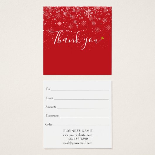 冬の雪のビジネスのギフト証明書ありがとう (正面&裏面)