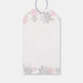 冬の雪のピンクと銀の女の子の赤ちゃんシャワー ギフトタグ (裏面)