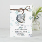 冬の雪のフクロウと月の水彩色の花嫁のシャワー 招待状 (スタンド正面)