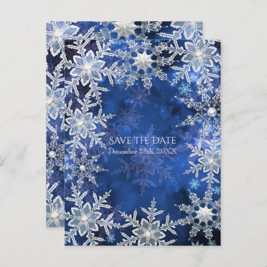 冬の雪のブルーホリデーパーティデートを保存 案内ポストカード (正面/裏面)