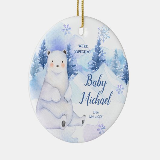 冬の雪のホッキョクグマ私たちは両親を期待している セラミックオーナメント (右)