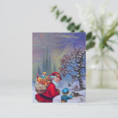 冬の雪のホリデーカードに子供とサンタ シーズンポストカード (スタンド正面)