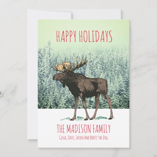 冬の雪のムースクリスマスホリデーグリーティング シーズンカード (正面)