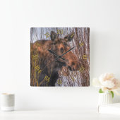 冬の雪のワイルドカナダムースI スクエア壁時計 (ホーム)