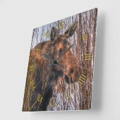 冬の雪のワイルドカナダムースI スクエア壁時計 (傾斜)