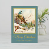 冬の雪のヴィンテージクリスマスブルーバード 箔シーズンカード (立ち正面)