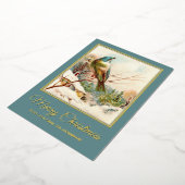 冬の雪のヴィンテージクリスマスブルーバード 箔シーズンカード (回転した状態)