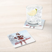 冬の雪の上で美しいクリスマスの女性 スクエアペーパーコースター (インサイチュ)