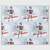 冬の雪の上で美しいクリスマスの女性 ラッピングペーパー (フラット)