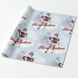 冬の雪の上で美しいクリスマスの女性 ラッピングペーパー