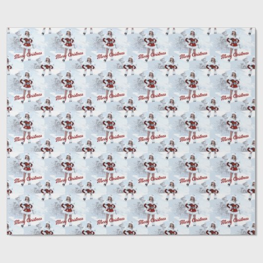 冬の雪の上で美しいクリスマスの女性 ラッピングペーパー (フラット)