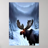冬の雪の中でムース | AIアートポスター ポスター (正面)