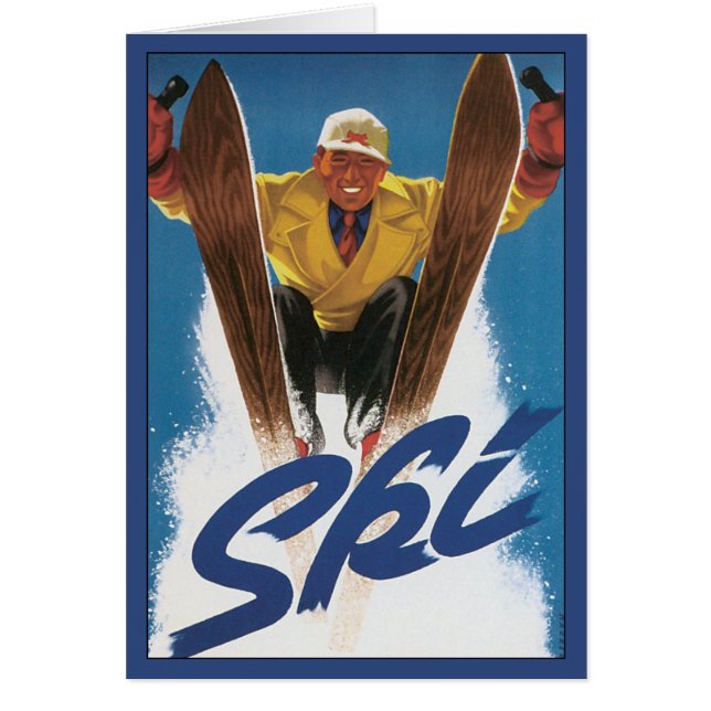 冬の雪の中でヴィンテージ旅行、スポーツスキーヤースキー (正面)