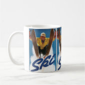 冬の雪の中でヴィンテージ旅行、スポーツスキーヤースキー コーヒーマグカップ (左)