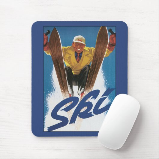 冬の雪の中でヴィンテージ旅行、スポーツスキーヤースキー マウスパッド (マウス)
