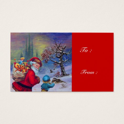 冬の雪の中で子どもを連れたサンタ (正面)