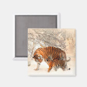 冬の雪の中で子牛とタイガー マグネット (正面/裏面)