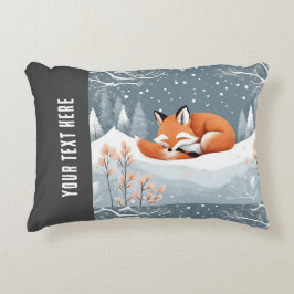 冬の雪の中で眠る狐 かわいい あったかクリスマス アクセントクッション