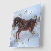 冬の雪の中で育つ元気のいい反馬 スクエア壁時計 (傾斜)