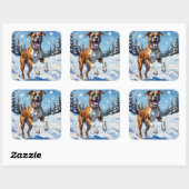 冬の雪の中で躍動するボクサー犬のエネルギッシュな姿が楽しい スクエアシール (シート)