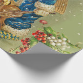 冬の雪の中で鹿とクリスマスプレゼントを持つサンタ ラッピングペーパー (角)