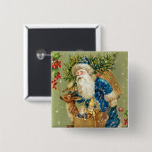 冬の雪の中で鹿とクリスマスプレゼントを持つサンタ 缶バッジ (正面&裏面)