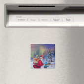 冬の雪の中のおもちゃと子供を持つサンタ マグネット (インサイチュ (食洗機))