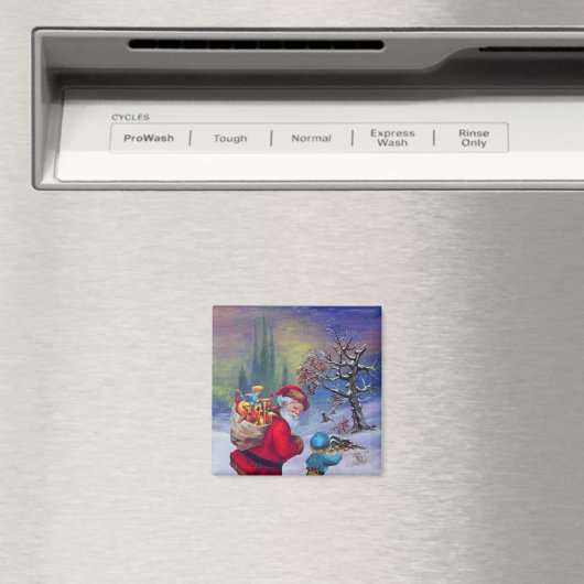 冬の雪の中のおもちゃと子供を持つサンタ マグネット (インサイチュ (食洗機))