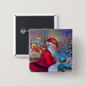 冬の雪の中のおもちゃと子供を持つサンタ 缶バッジ (正面&裏面)