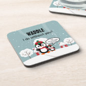 冬の雪の中のかわいいグレーベビーペンギン コースター (左側)