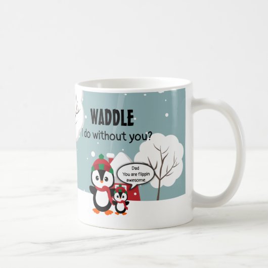 冬の雪の中のかわいいグレーベビーペンギン コーヒーマグカップ (右)