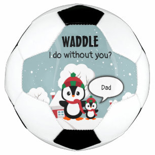 冬の雪の中のかわいいグレーベビーペンギン サッカーボール