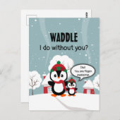 冬の雪の中のかわいいグレーベビーペンギン ポストカード (正面/裏面)