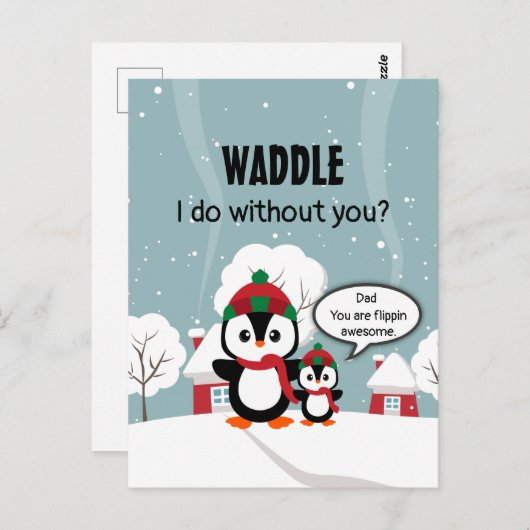 冬の雪の中のかわいいグレーベビーペンギン ポストカード (正面/裏面)