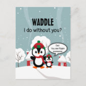 冬の雪の中のかわいいグレーベビーペンギン ポストカード (正面)