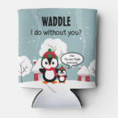 冬の雪の中のかわいいグレーベビーペンギン 缶クーラー (正面)