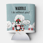 冬の雪の中のかわいいグレーベビーペンギン 缶クーラー (裏面)