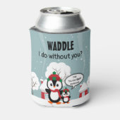 冬の雪の中のかわいいグレーベビーペンギン 缶クーラー (缶裏面)