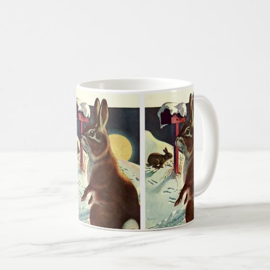 冬の雪の中のウサギたち コーヒーマグカップ (正面右)