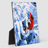冬の雪の中のショウジョウコウカチョウ フォトプラーク (側面)
