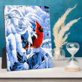 冬の雪の中のショウジョウコウカチョウ フォトプラーク (側面)